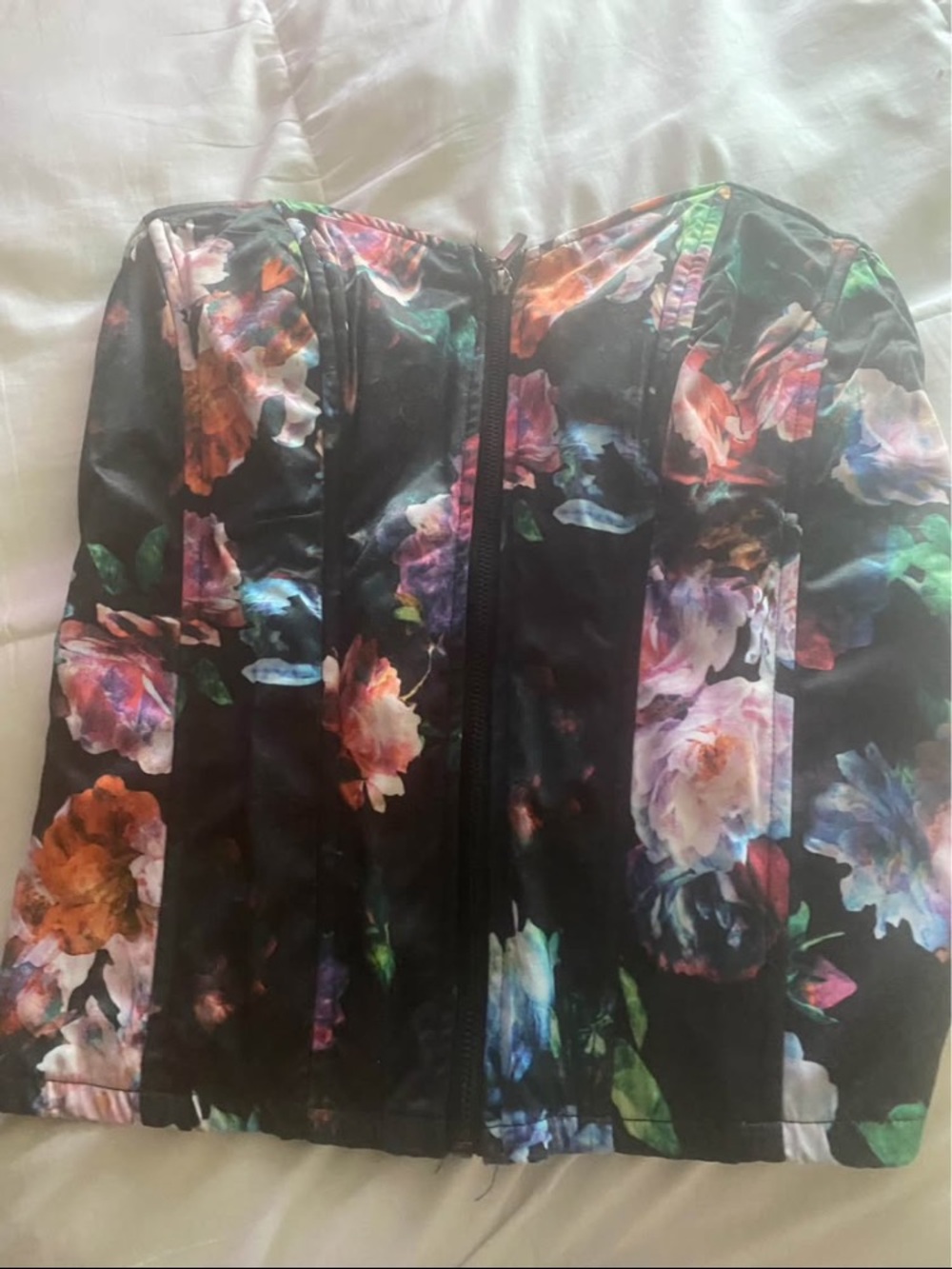 Fashion to Figure Black Floral Strapless Zip-Front Bustier